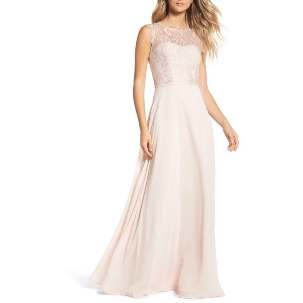 Hayley Paige Occasions 5756 Lace Chiffon Blush Wedding Bridesmaid Gown Dress